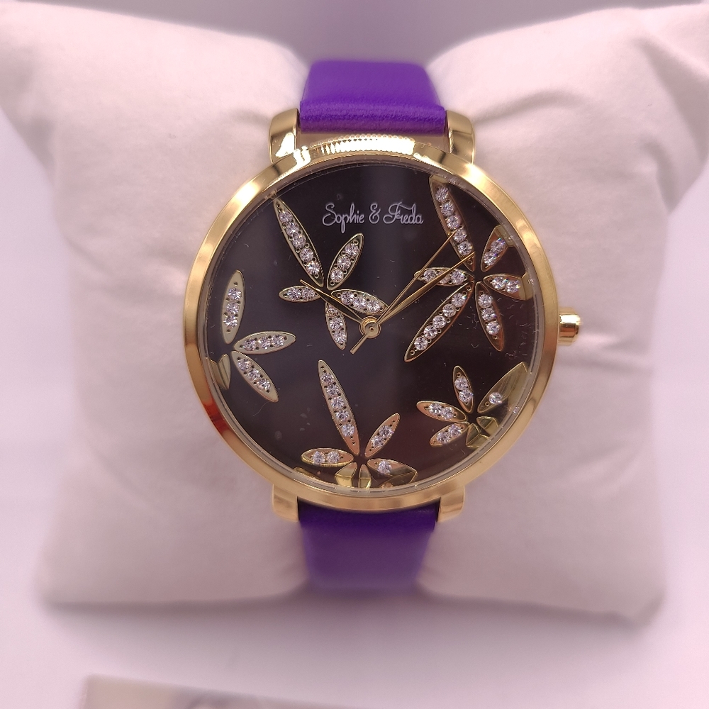 Sophie and Freda Purple Crystal Leather Watch
